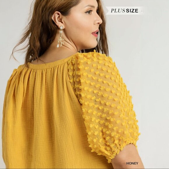 Umgee XL Floral Applique Puff Sleeve Top in Honey - NWT - Picture 2 of 3